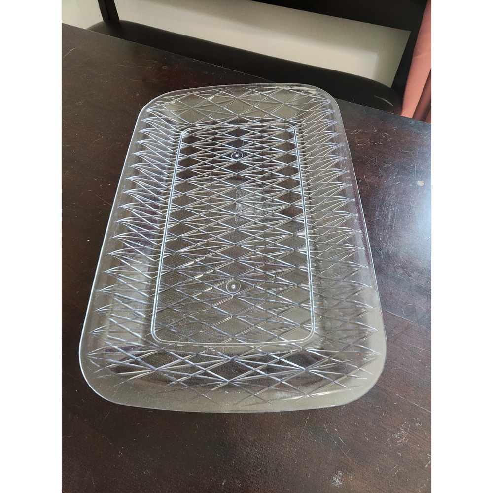 Clear Plastic Decorative Diamond Pattern Rectangular Tray - Picture 2 of 4